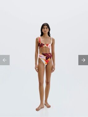 Cala De La Cruz High-Waist Floral-Print Bikini Bottom in Pink & Orange